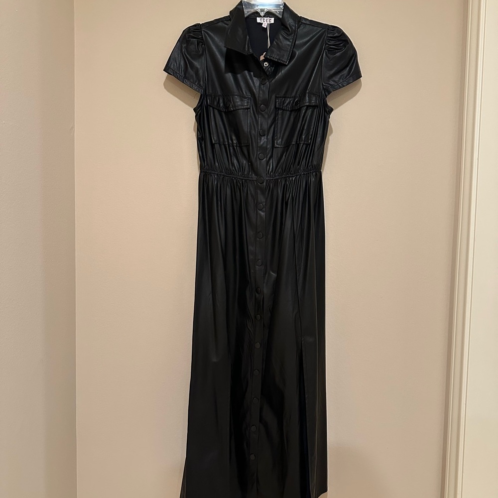 TCEC faux leather black midi dress. Size M.
